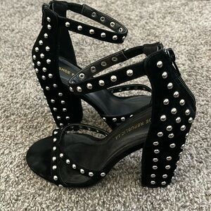 Shoe republic LA black gemmed ankle block heels
